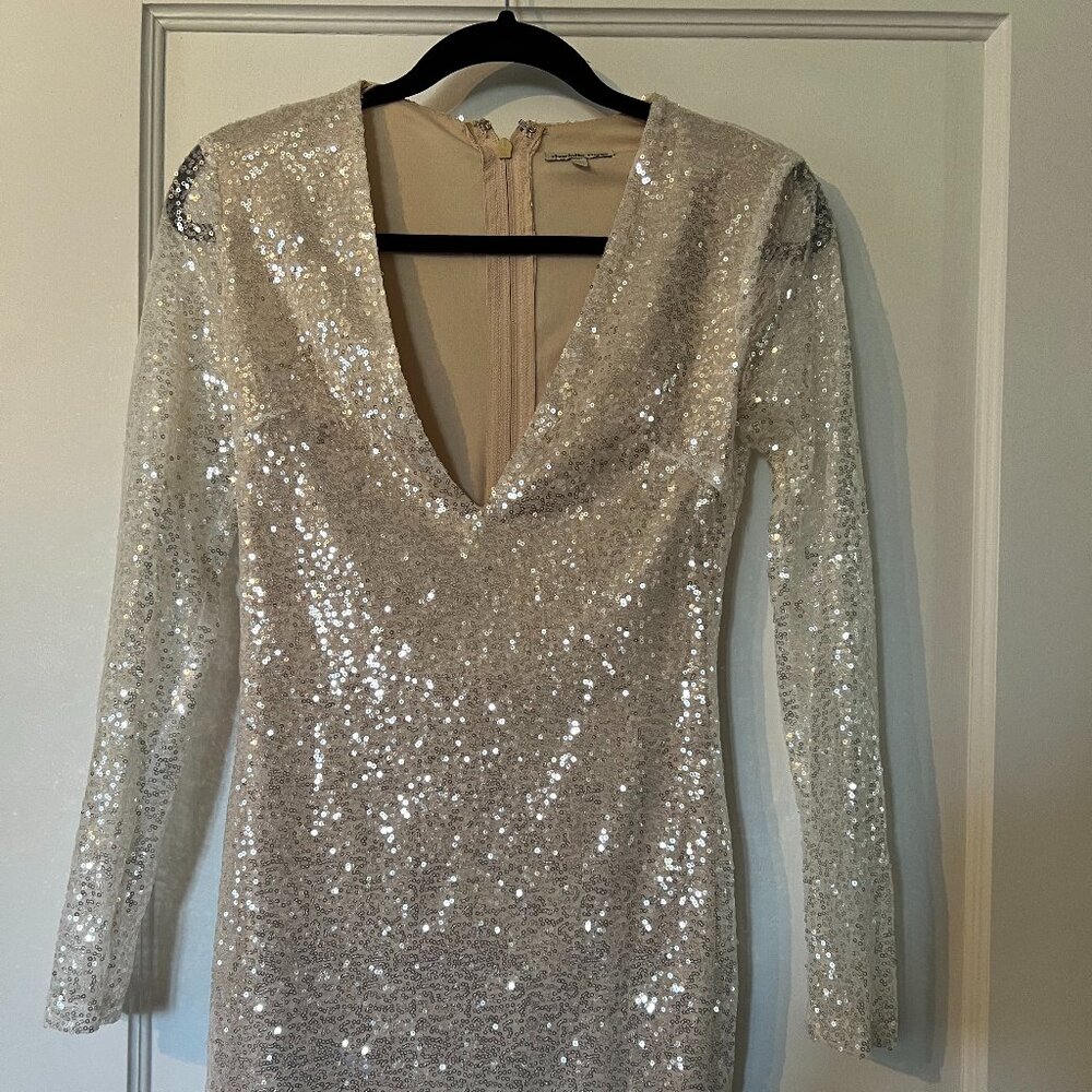 White Sequin Charlotte Russe V-Neck Dress
